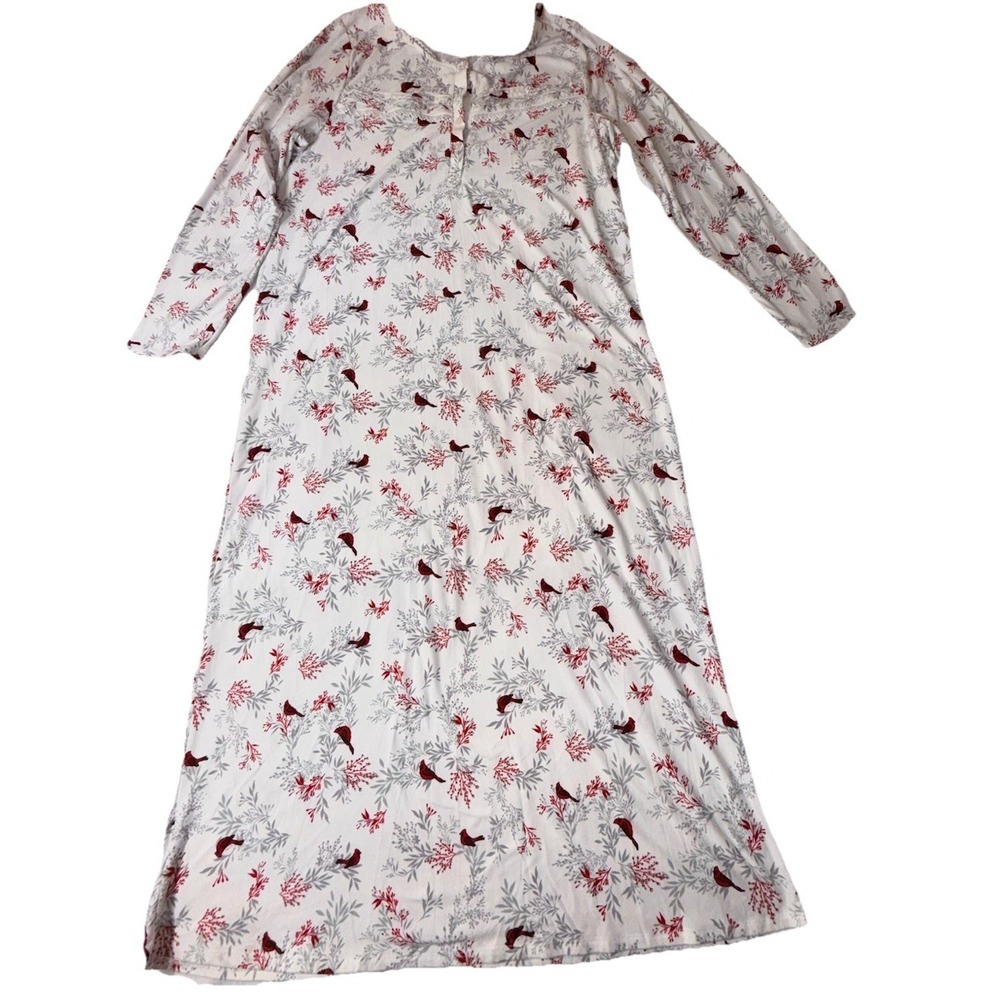 Adonna Stretchy Floral Red Cardinals Long Sleeve Flannel Nightgown Women's‎ S